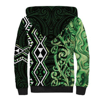 Green Aotearoa Sherpa Hoodie Taniko Motifs With Paua Shell Kowhaiwhai LT14 - Polynesian Pride
