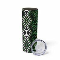 Green Aotearoa Skinny Tumbler Taniko Motifs With Paua Shell Kowhaiwhai
