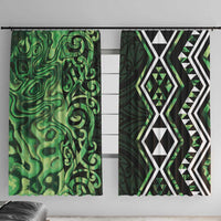 Green Aotearoa Window Curtain Taniko Motifs With Paua Shell Kowhaiwhai LT14 With Hooks Green - Polynesian Pride