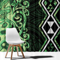 Green Aotearoa Window Curtain Taniko Motifs With Paua Shell Kowhaiwhai LT14 - Polynesian Pride