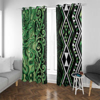Green Aotearoa Window Curtain Taniko Motifs With Paua Shell Kowhaiwhai LT14 With Grommets Green - Polynesian Pride