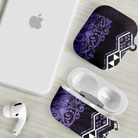 Purple Aotearoa AirPods Case Taniko Motifs With Paua Shell Kowhaiwhai LT14 - Polynesian Pride