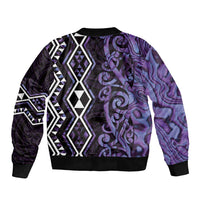 Purple Aotearoa Bomber Jacket Taniko Motifs With Paua Shell Kowhaiwhai