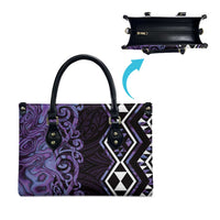 Purple Aotearoa Leather Bag Taniko Motifs With Paua Shell Kowhaiwhai - Polynesian Pride