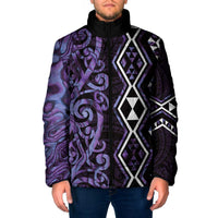 Purple Aotearoa Padded Jacket Taniko Motifs With Paua Shell Kowhaiwhai - Polynesian Pride