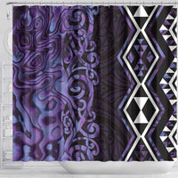 Purple Aotearoa Shower Curtain Taniko Motifs With Paua Shell Kowhaiwhai