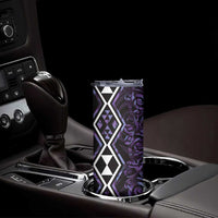 Purple Aotearoa Skinny Tumbler Taniko Motifs With Paua Shell Kowhaiwhai