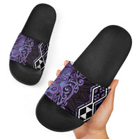 Purple Aotearoa Slide Sandals Taniko Motifs With Paua Shell Kowhaiwhai - Polynesian Pride