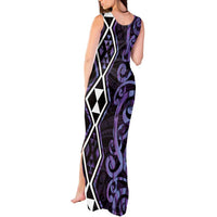 Purple Aotearoa Tank Maxi Dress Taniko Motifs With Paua Shell Kowhaiwhai