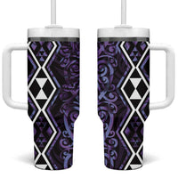 Purple Aotearoa Tumbler With Handle Taniko Motifs With Paua Shell Kowhaiwhai LT14 One Size: 40 oz Purple - Polynesian Pride