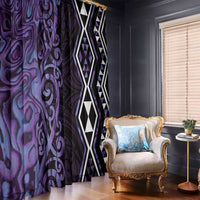 Purple Aotearoa Window Curtain Taniko Motifs With Paua Shell Kowhaiwhai LT14 - Polynesian Pride