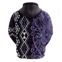 Purple Aotearoa Zip Hoodie Taniko Motifs With Paua Shell Kowhaiwhai