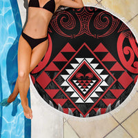 Aotearoa Kiwi Taniko Beach Blanket Silver Fern With Maori Koru Pattern LT14 - Polynesian Pride