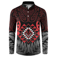Aotearoa Kiwi Taniko Button Sweatshirt Silver Fern With Maori Koru Pattern LT14 Red - Polynesian Pride