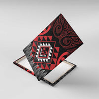 Aotearoa Kiwi Taniko Canvas Wall Art Silver Fern With Maori Koru Pattern LT14 With Frame Red - Polynesian Pride
