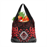 Aotearoa Kiwi Taniko Grocery Bag Silver Fern With Maori Koru Pattern LT14 1-pack One Size Red - Polynesian Pride