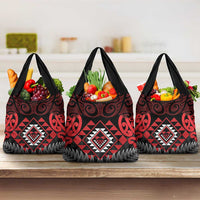 Aotearoa Kiwi Taniko Grocery Bag Silver Fern With Maori Koru Pattern LT14 3-pack One Size Red - Polynesian Pride