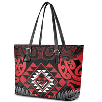 Aotearoa Kiwi Taniko Leather Tote Bag Silver Fern With Maori Koru Pattern LT14 - Polynesian Pride