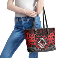 Aotearoa Kiwi Taniko Leather Tote Bag Silver Fern With Maori Koru Pattern LT14 - Polynesian Pride