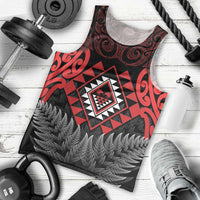 Aotearoa Kiwi Taniko Men Tank Top Silver Fern With Maori Koru Pattern LT14 - Polynesian Pride
