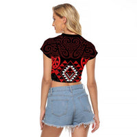Aotearoa Kiwi Taniko Raglan Cropped T Shirt Silver Fern With Maori Koru Pattern LT14 - Polynesian Pride