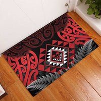 Aotearoa Kiwi Taniko Rubber Doormat Silver Fern With Maori Koru Pattern LT14 - Polynesian Pride