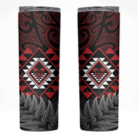Aotearoa Kiwi Taniko Skinny Tumbler Silver Fern With Maori Koru Pattern