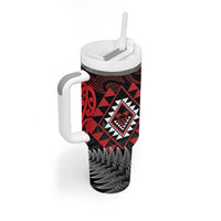 Aotearoa Kiwi Taniko Tumbler With Handle Silver Fern With Maori Koru Pattern LT14 - Polynesian Pride