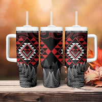 Aotearoa Kiwi Taniko Tumbler With Handle Silver Fern With Maori Koru Pattern LT14 - Polynesian Pride