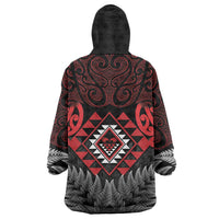 Aotearoa Kiwi Taniko Wearable Blanket Hoodie Silver Fern With Maori Koru Pattern LT14 - Polynesian Pride