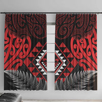 Aotearoa Kiwi Taniko Window Curtain Silver Fern With Maori Koru Pattern LT14 With Hooks Red - Polynesian Pride