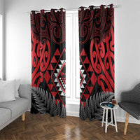 Aotearoa Kiwi Taniko Window Curtain Silver Fern With Maori Koru Pattern LT14 With Grommets Red - Polynesian Pride