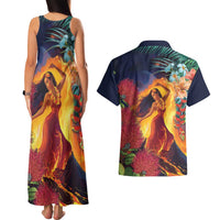 Hawaii Kilauea Big Islands Couples Matching Tank Maxi Dress and Hawaiian Shirt Pele Goddess With Tropical Flowers