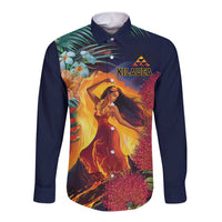 Hawaii Kilauea Big Islands Long Sleeve Button Shirt Pele Goddess With Tropical Flowers
