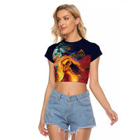 Hawaii Kilauea Big Islands Raglan Cropped T Shirt Pele Goddess With Tropical Flowers LT14 Female Art - Polynesian Pride