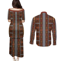 Malo e Lelei Tonga Couples Matching Puletasi and Long Sleeve Button Shirt Tongan Ngatu Tapa Cloth LT14 - Polynesian Pride