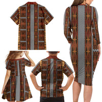 Malo e Lelei Tonga Family Matching Long Sleeve Bodycon Dress and Hawaiian Shirt Tongan Ngatu Tapa Cloth - Polynesian Pride