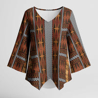 Malo e Lelei Tonga Kimono Sleeve Blouse Tongan Ngatu Tapa Cloth LT14 Female Orange - Polynesian Pride