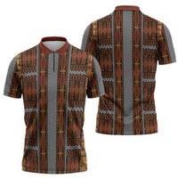Malo e Lelei Tonga Zipper Polo Shirt Tongan Ngatu Tapa Cloth LT14 - Polynesian Pride