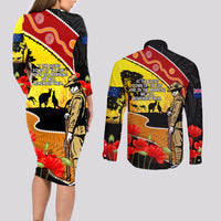 New Zealand And Australia ANZAC Day Couples Matching Long Sleeve Bodycon Dress and Long Sleeve Button Shirt Aboriginal Maori Starring Night Style LT14 - Polynesian Pride