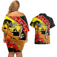 New Zealand And Australia ANZAC Day Couples Matching Off Shoulder Short Dress and Hawaiian Shirt Aboriginal Maori Starring Night Style LT14 - Polynesian Pride