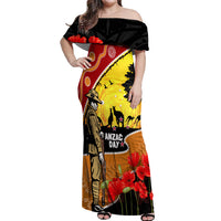 New Zealand And Australia ANZAC Day Off Shoulder Maxi Dress Aboriginal Maori Starring Night Style LT14 Women Gold - Polynesian Pride
