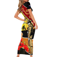 New Zealand And Australia ANZAC Day Short Sleeve Bodycon Dress Aboriginal Maori Starring Night Style LT14 - Polynesian Pride