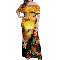 Aloha Hawaii Women's Day Off Shoulder Maxi Dress Hula Girl With Sunset Vibes LT14 Women Yellow - Polynesian Pride