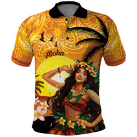 Aloha Hawaii Women's Day Polo Shirt Hula Girl With Sunset Vibes LT14 Yellow - Polynesian Pride