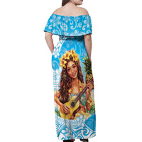 Aloha Hawaii Women's Day Off Shoulder Maxi Dress Hula Girl With Ukulele Tropical Style LT14 - Polynesian Pride