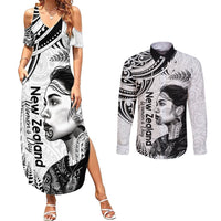 New Zealand Women's Day Couples Matching Summer Maxi Dress and Long Sleeve Button Shirt Aotearoa Kia Whakapumau Te Mana Wahine LT14 White - Polynesian Pride
