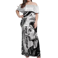 New Zealand Women's Day Off Shoulder Maxi Dress Aotearoa Kia Whakapumau Te Mana Wahine LT14 Women White - Polynesian Pride