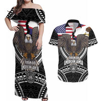 Talofa American Samoa Flag Day Couples Matching Off Shoulder Maxi Dress and Hawaiian Shirt Bald Eagle Polynesian Tattoo
