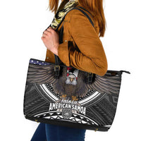 Talofa American Samoa Flag Day Leather Tote Bag Bald Eagle Polynesian Tattoo LT14 Black - Polynesian Pride